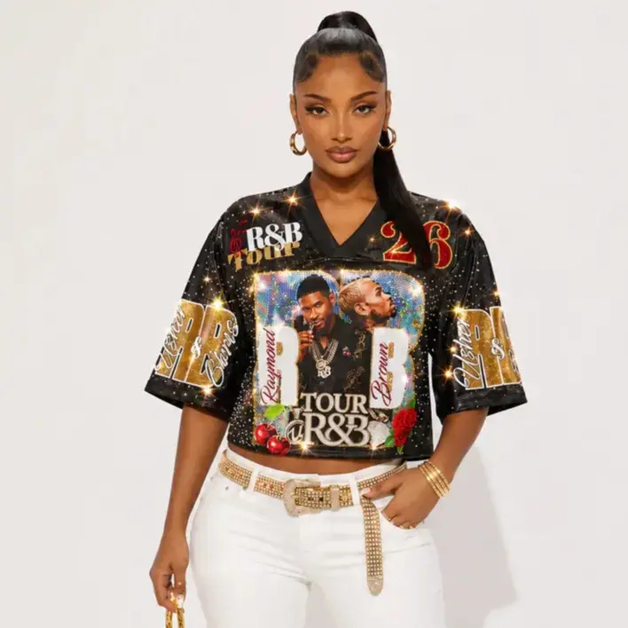 R&B Tour Showstopper Jersey — Fully Loaded Glam Edition Glitter Crop Top Jersey - Personalized 3D Sleeveless Vintage Sports Shirt, Music Lover Gift, Concert Outfit