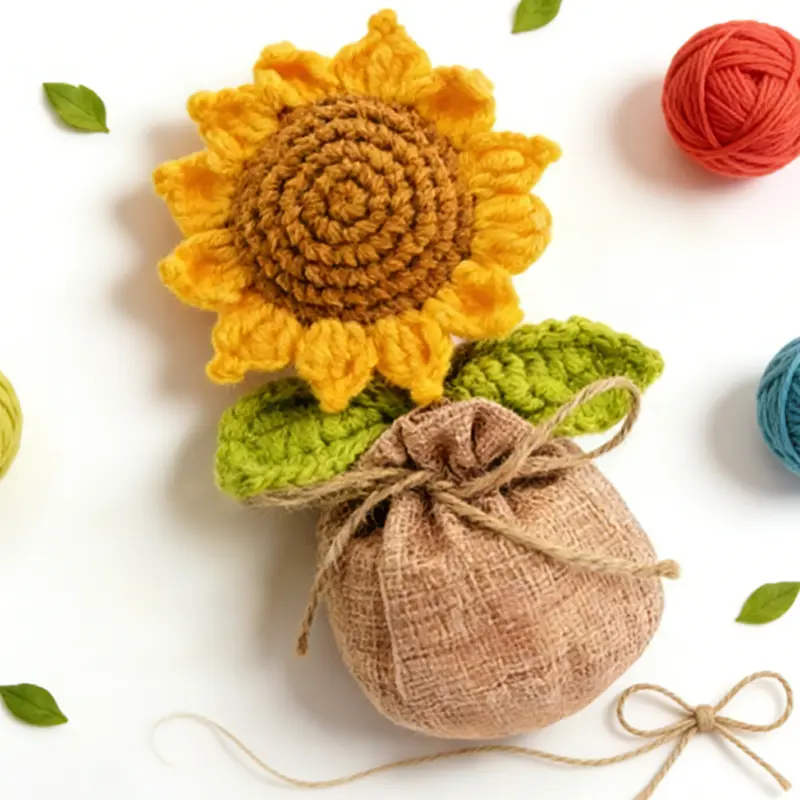 1 Pc Crochet Sunflower，CrochetPottedPlant，Desk Decor，Car Plant Accessories，Home & Kitchen Decor，Handmade Crochet Sunflower Potted Plants，Mini Cute Plants，PositiveVibes，HandmadeGifts，Birthday/Christmas Gift，EncouragementGift，best friend gift