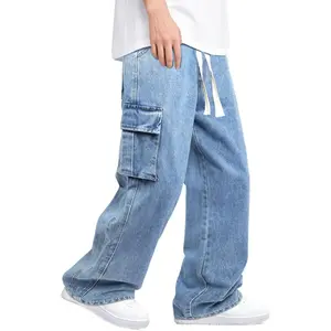 Mens Baggy Jeans Elastic Waisted Denim Pants for Men with Drawstring Streetwearjeans for men pants for men