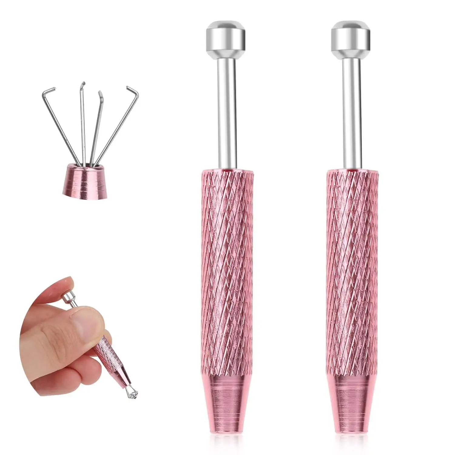 2 PCS Stainless Steel 4-Prong Piercing Ball Grabber Tool, Ergonomic Adjustable Grip Industrial Tweezers, Compact Size (2.56*0.3 in) Professional Jeweler Pick for Jewelry Making, Part Assembly