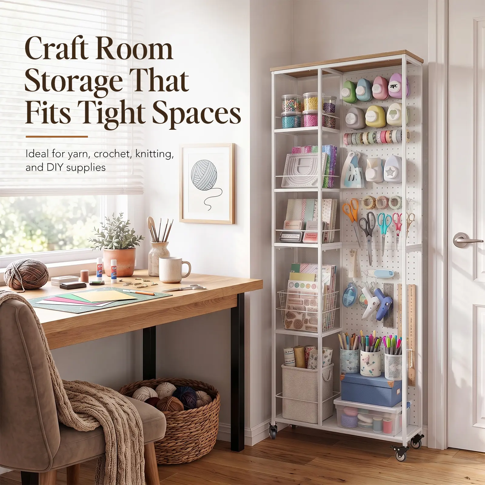 5-Tier Rolling Gap Storage Cart with Pegboard, 68.7" Tall Shelving Unit for Craft Room & Kitchen Pantry (Indoor Furniture Shelves & Racks)