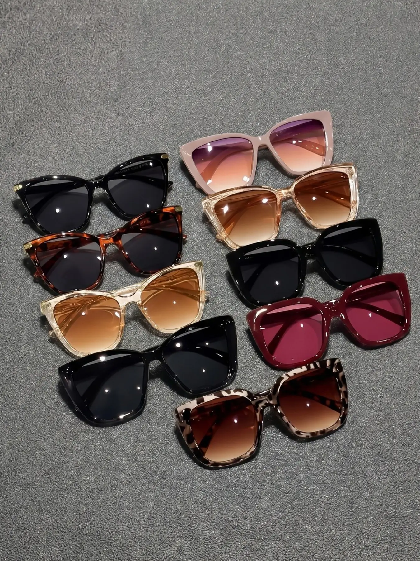 9 Pairs Fashion Large Frame Cat Eye Sunglasses Set, Uv400 Protection, Flattering Face Shape, Ideal for Daily Commute, Street Style, Vacation, Dates, Uv Blocking Sunglasses, Summer Sunglasses, Fashionable Sunglasses, Street Style Shades