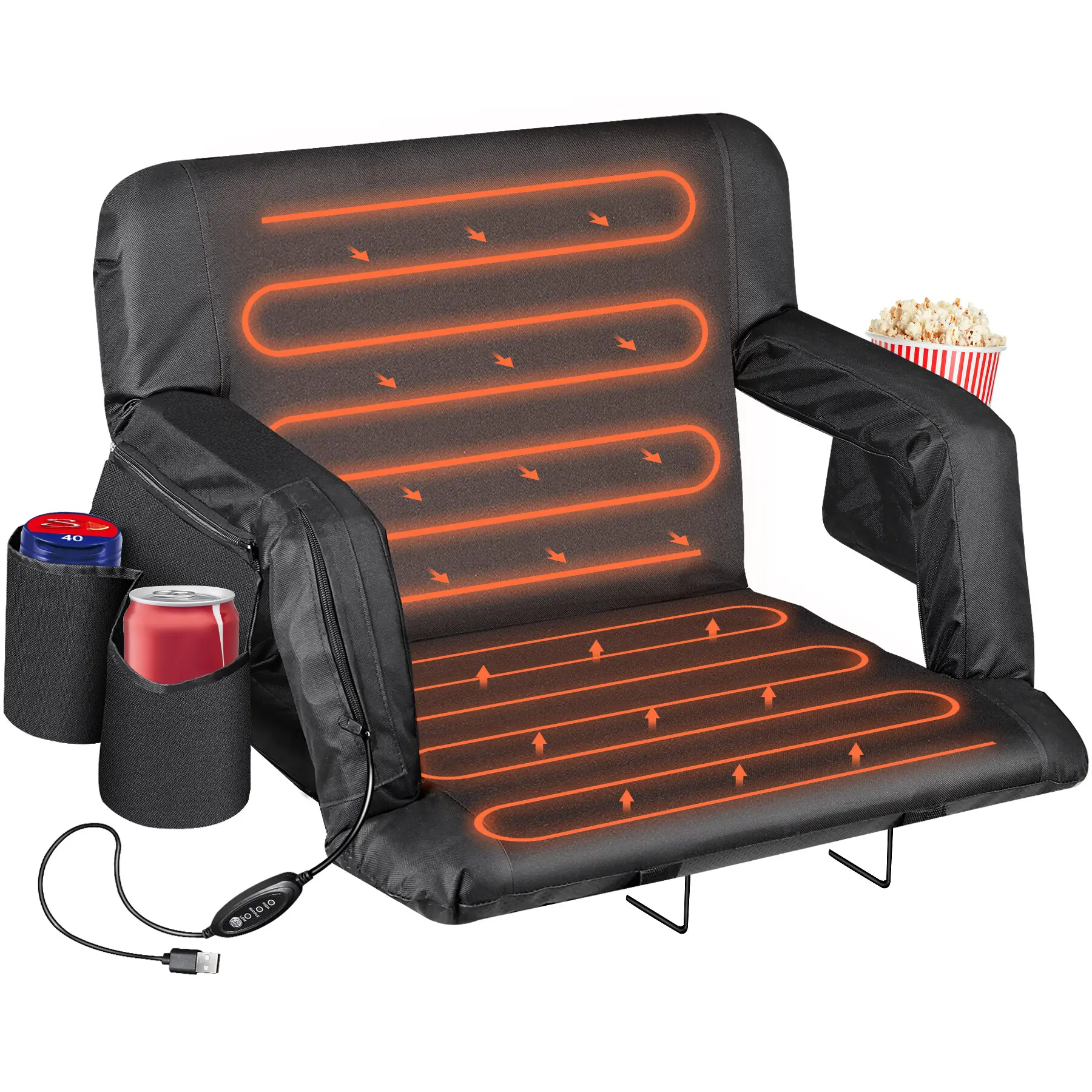 Segawe 25-in Heated Stadium Seat with Back Support, Wide Cushion, USB Heating, Storage Pockets, Lightweight Foldable Portable Folding Camping Chair - Bleachers, Camping Use,summerwins,camping essentials