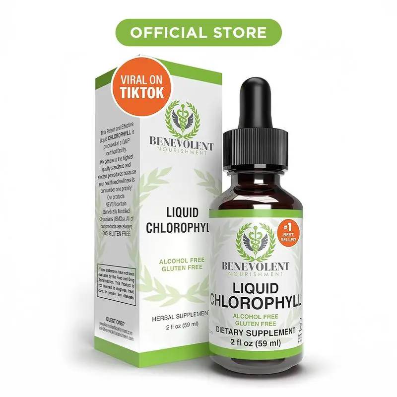 Liquid Chlorophyll Supplement Drops for Detox, Gut Health & Natural Deodorant - 4-Month Supply with Natural Ingredients