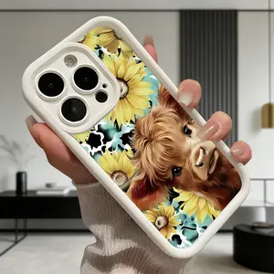 Cute Highland Cow Pattern TPU Phone Case for iPhone  17 16 15 14 Pro Max 13 12 11 Air XR XS Plus Shockproof Full Camera Protection Durable slim Silicone Cover Cellphone Protective Smartphone Casing