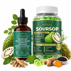 QIZFYZZ Soursop Gummies 8500mg + Herbal Drops Combo - 20-in-1 High Strength Dietary Healthcare Supplement, Gummy Vitamins & Multi-Ingredient Vitamins for Immune Support, Joint Care