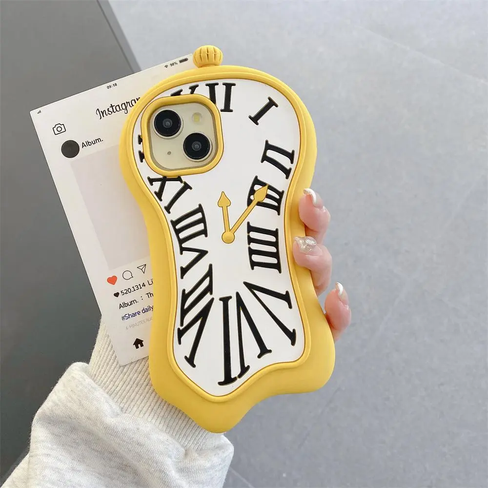 Funny Cartoon 3D Clock Silicone Phone Case with Screen Protector, Shockproof Anti-Fall Accessory for iPhone 16 15 14 13 12 Pro Max, Yellow Protective Casing for Smartphones, Cellphones & Devices, Accessories, Handheld