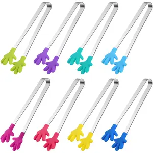 Small Food Tongs  Mini Stainless Steel Tongs with Silicone Tips  for Cooking Grilling BBQ Buffet  5 inch 8 Colors