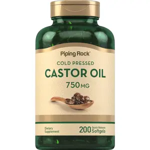 Piping Rock Castor Oil Softgel Capsules 750mg | 200 Count | Cold Pressed | Non-GMO, Gluten Free Supplement