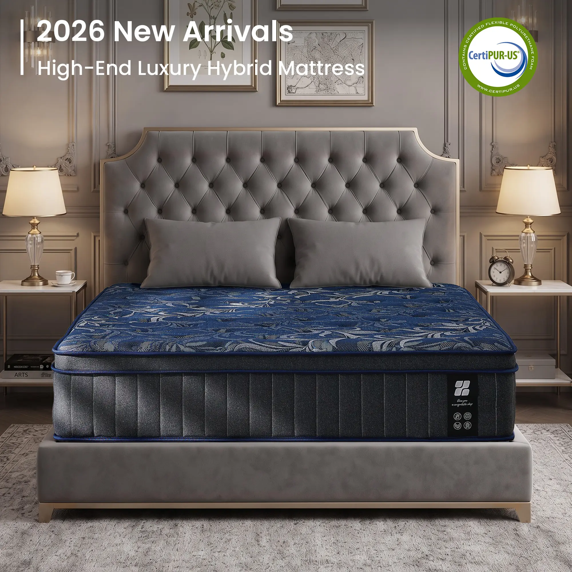 Medium-Firm Euro-Top Ergonomic Hybrid Spring Gel Memory Foam Mattress-in-a-Box, 12in/14in Twin Full Queen King Sizes, Motion Isolation, Reinforced Edge Support, 100-Night Trial