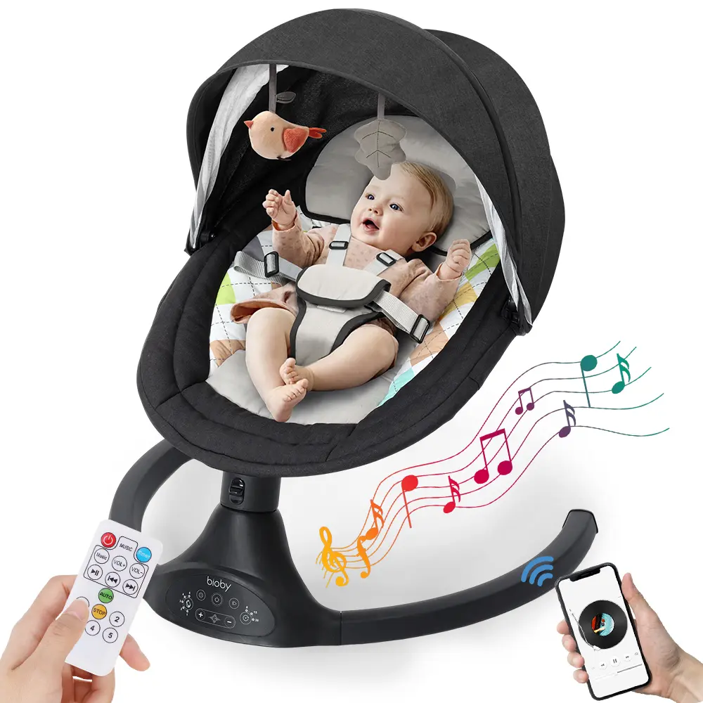 COMOMY Baby Swing for Infants with 5 Natural Sway Speeds, Portable Bt Music Baby Swing with Remote Control & 5-Point Harness, Hands-Free Baby Soother, Lightweight Baby Rocker for 5-20 Lb, 0-6 Months, Black, dealsforyou, summerwins, restock,dealsforyoudays