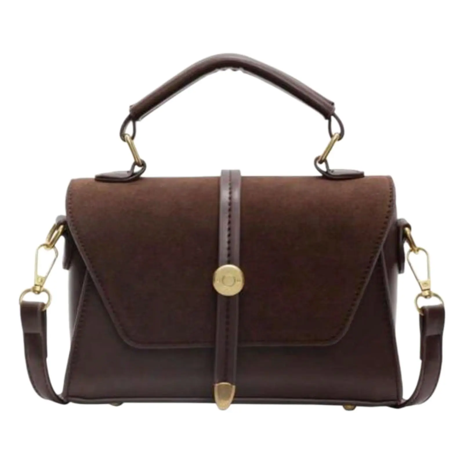 Women's 2026 Design Retro Suede & PU Leather Coffee Brown Colorblock Stylish Square Casual Commuter Bag - Mini Adjustable Strap Crossbody Messenger Handbag for Daily Use, Gifts