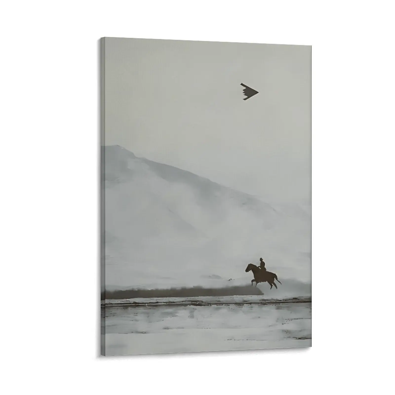 Cowboy on Horseback with B-2 Ghost Fighter Satin Poster - USA - West - Mountain - Wall Decor - Unisex Gift - Made in the USA Wall Art Painting Wall Art Decoration