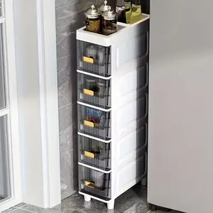 1pc Slim Storage Cabinet with Drawers - Stacking Plastic Organizer, Independent, ≥3.2 Cubic Feet Capacity, ≥27" Height, Multi-Purpose for Bathroom, Kitchen, No Electricity Needed, Storage Drawer Units