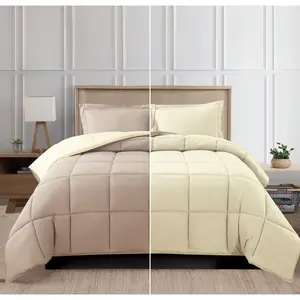 Elegant Comfort Reversible 3-Piece Box Stitched Comforter Set with Corner Tabs - Ultra-Soft Duvet Insert