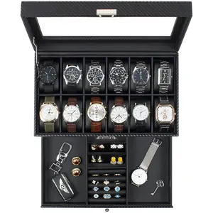 GUKA Watch Box 12 Slot Watch Display Organizer Leather Jewelry Case Drawer Glass Birthday for Men Women, Child Husband Dad