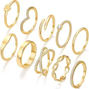 10 Count Dainty 14K Gold Rings for Women, Open Twist Simulated  Criss Cross Designs, Perfect for Stacking Layering on Thumb and Knuckle Engagement Rings in Sizes 6-10