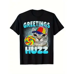 Where The Huzz At Funny Cat Meme Humor Sarcastic T-Shirt Casual Street Wear Crewneck