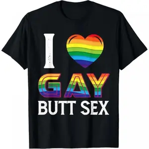 [100% Cotton] I Love Gay Butt Sex a Dirty Adult Homosexual a Rainbow Heart T-Shirt,Made in USA