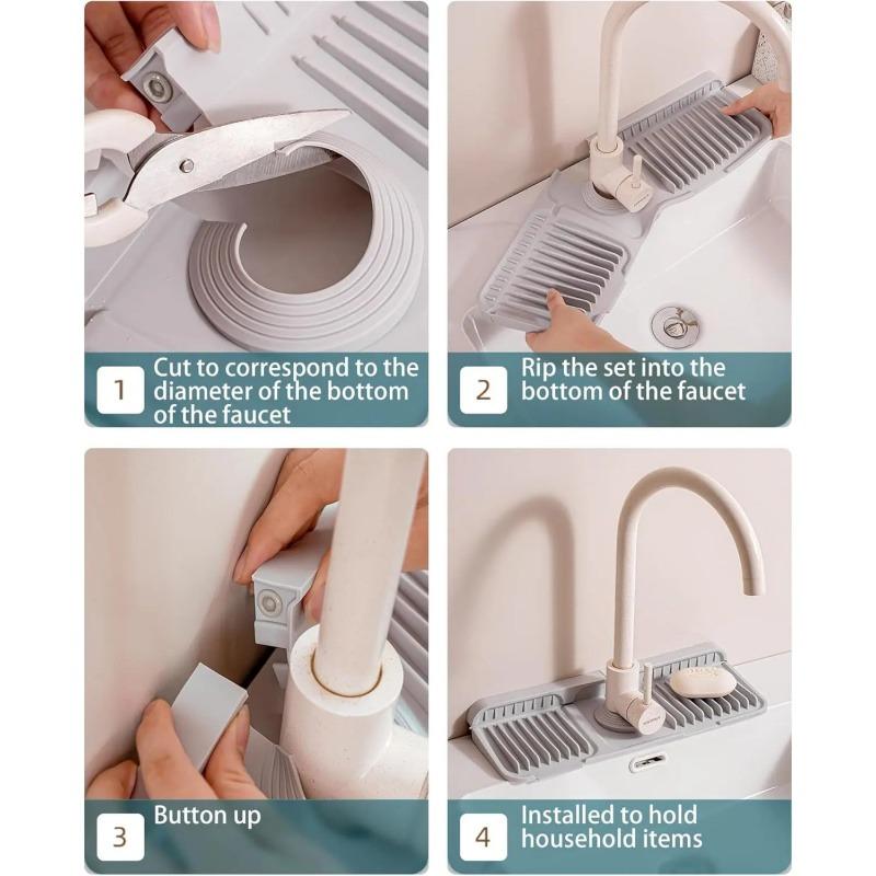 2PACK Folding sink splash guard behind faucet-faucet mat for kitchen sink-silicone kitchen faucet mat-faucet draining mat of sink accessories with button lock long protector