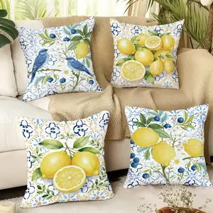 4pcs，Summer Fresh Lemon & Moroccan Pattern Pillow Covers, Single-Sided Print, Simple Home Decor, Suitable for Living Room Bedroom, No Pillows Included