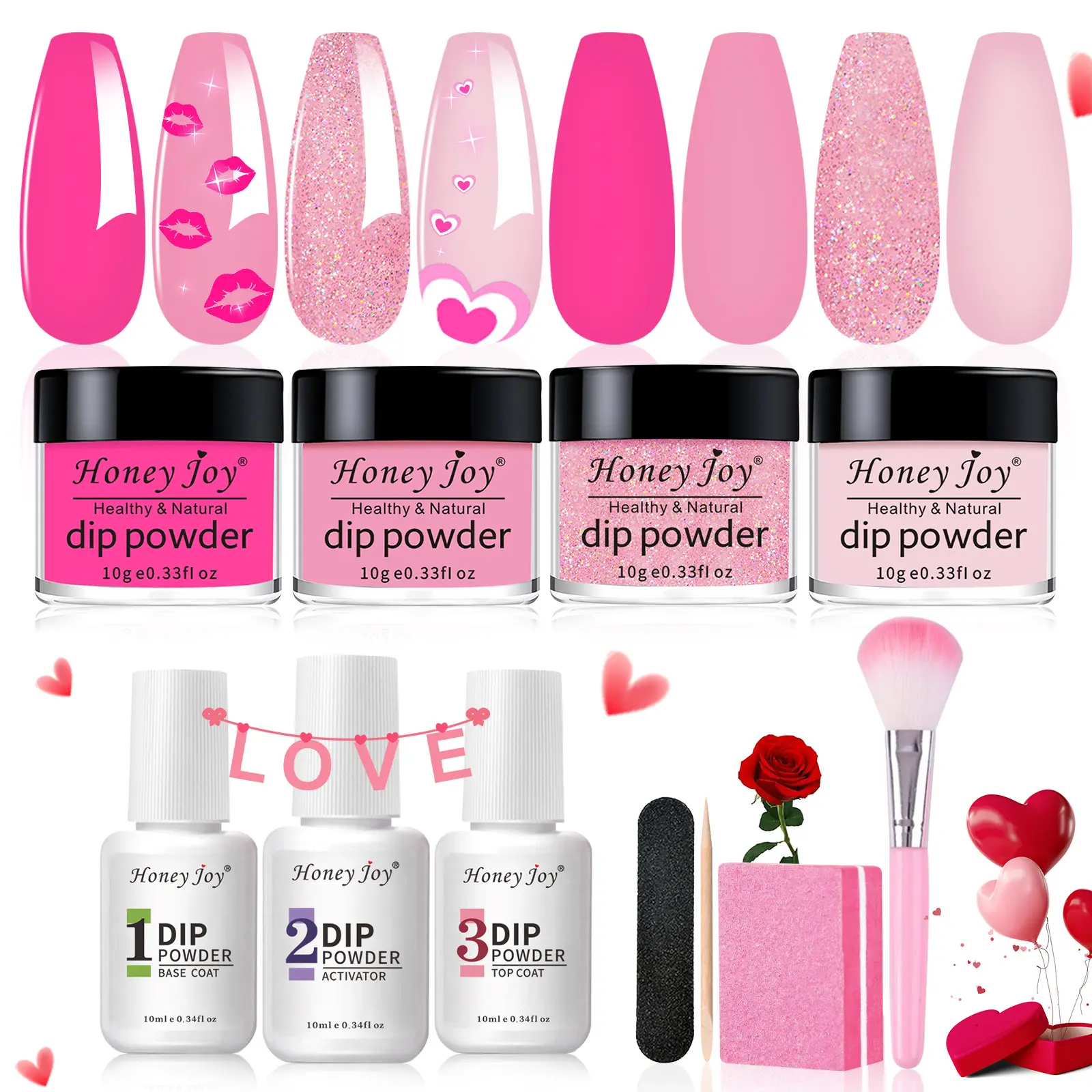 Honey Joy Soft Pink Dip Powder Kit  Clean Girl Nails for Everyday | Easy At-Home Nail Starter (No Lamp Needed) Base Coat Polish Cutics Cosmetic