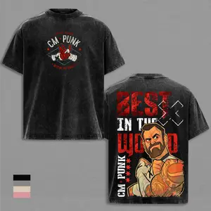 CM Punk WWE Shirt Vintage Washed Oversized T Shirt Best In The World Graphic Tee Unisex Streetwear Wrestling Fan Shirt WrestleMania 42 Chicago Punk Tee