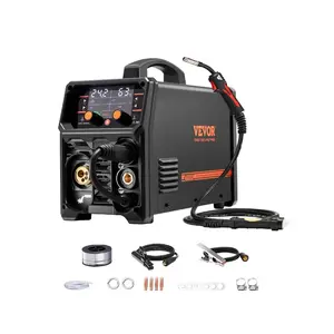 VEVOR Pro MIG Welder, 200A Pluse Mig Welding Machine, 5-in-1 Synergic Welder Machine MIG Pluse/Gas MIG/Flux Core MIG/Stick/Lift TIG, 110V/220V Dual Voltage Aluminum Mig Welder with LCD Screen Display