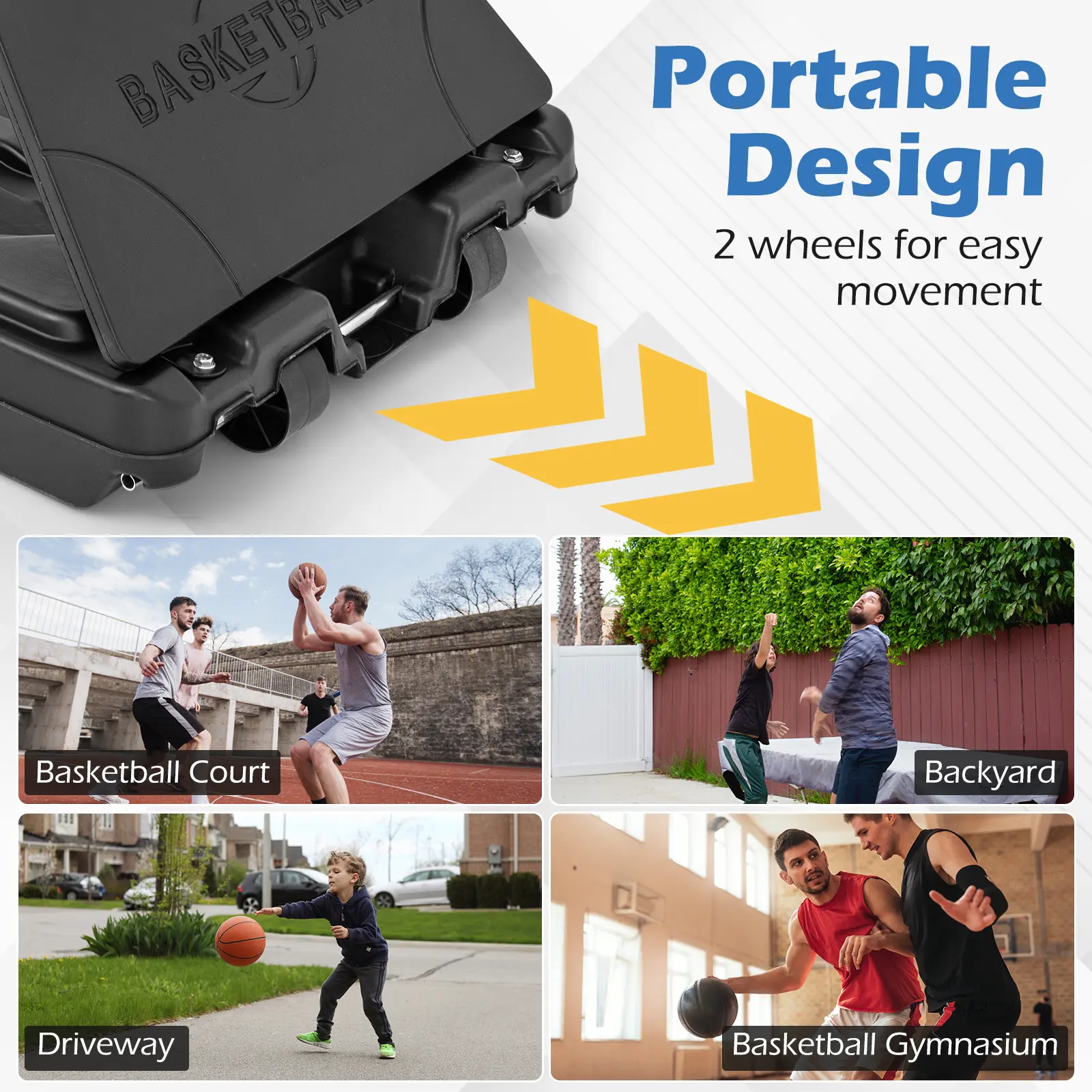 COSTWAY - 4.9-10 Feet Height Adjustable Portable Basketball Hoop Basketball Goal System
