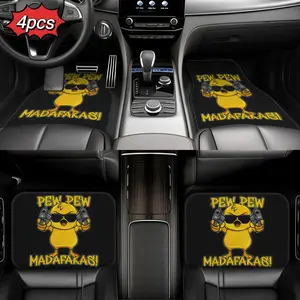 4pcs Car Floor Mats with "Pew Pew Madafakas" Duck Design - Non-Slip Polyester, Durable & Absorbent, Easy to Clean, Car Accessory, Fit for Trucks, Vans, SUVs, Truck Accessories