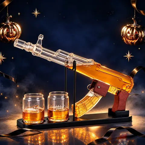 Kollea Glass Whiskey Bottle with Luxury Gift Box,Halloween Gift&Party Decor,Man Cave Bar Accessories,Detachable Magazine&2 Bullet Shot Bottles,Ideal Dispenser for Bar,Decanter Set Gifts for Men,Dad,Brother,Boyfriend,Anniversary&Birthday Presents giftideas