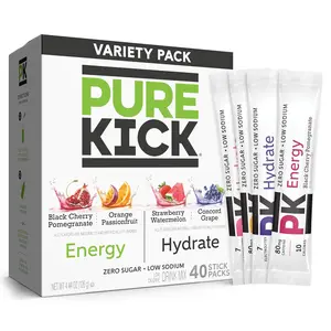 Pure Kick Arctic hydration Variety pack Singles to Go Powdered Drink Mix, Arctic Wave, Arctic Wave Cherry, Arctic Ice, 40 Count Packets
