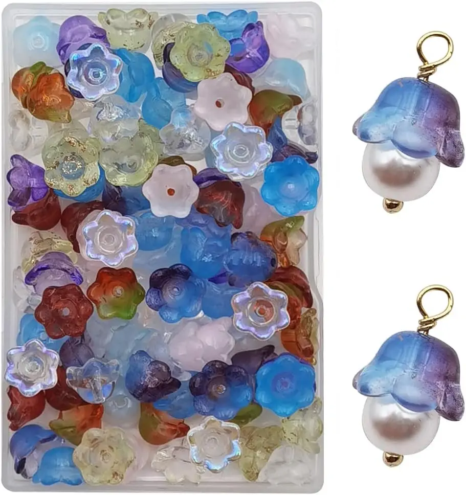 Colored Glass Small Flower Beads, 50pcs 11x7mm, Semi-Finished Non-Natural Crystal Jewelry Accessories for Beading Making