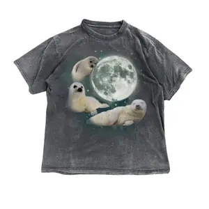 Three Baby Seal Vintage Graphic T-shirts, 90s Retro Sea Dog Moon Tshirt, Seal Lovers, Cute Sea Dog Tee, Gift for Men and Women, Fun Gifts-  Unisex S-3XL - Menswear & Womenswear - Streetwear Tops - Casual Cotton Crewneck Shortsleeve Tshirt Graphic