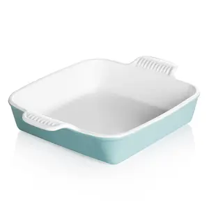 Sweejar Ceramic Baking Dish, 9 x 9 Cake Baking Pan for Brownie, Porcelain Square Bakeware with Double Handle for Casserole, Lasagna, Family Dinner (Turquosie)