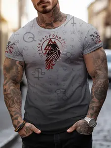 Men's Norse Viking Mythology 3D Print T-Shirt Regular Fit O-Neck Short Sleeve Tops Four Seasons Versatile Casual Streetwear Fashion Wear Norse Mythology Viking Essential Modern Graphic Tee Apparel.