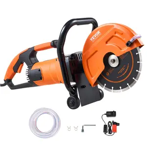VEVOR 9-in Pure Copper Electric Concrete Saw with 1800W Motor, D-Shaped Grip, 3.5-in Cutting Depth, Wet-Dry Cut Disk Cutter, Pump Set (Water Line, Blade) for Stone, Brick