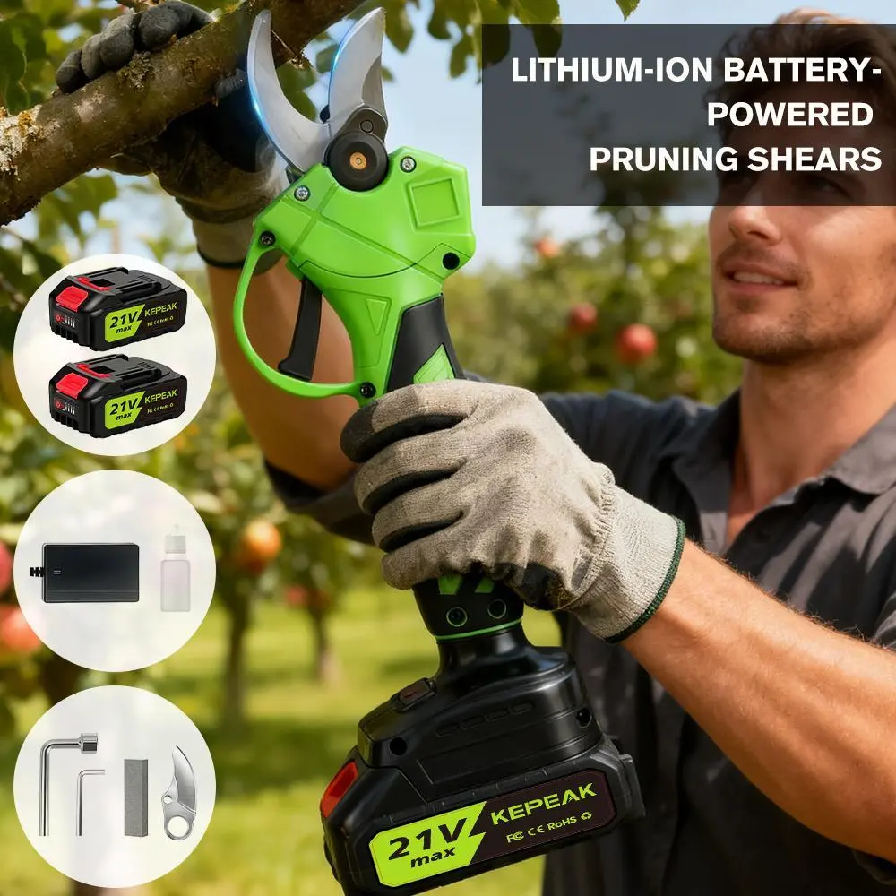 【KEPEAK ToolUpgrade】Electric Pruning Shears Kit - Garden Tools, Pruning Tool, 30mm Cutting Capacity, SK5 High Carbon Steel Blade, 2 Batteries & US Charger, Handheld Tree Cutter, Pruners for Gardening (Yard Use)