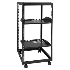 【SuperBrandDay】VEVOR 20U Heavy-Duty Modular Steel Server Cabinet - Open, Wall-Mountable, 23"-40" Depth Adjustable, with 2 Perforated Shelves & 4 Wheels, Ergonomic, for Office Network/AV Equipment, Adjustable Shelf Rack