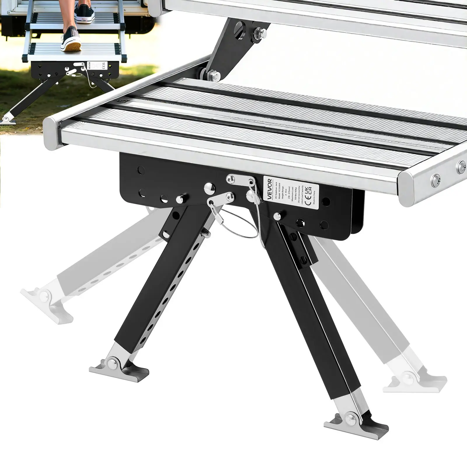 【Summerfinds】VEVOR RV Step Stabilizer, Height Adjustable Step Stabilizer Kit, Camper Stair Stabilizers with Powder Coated Steel for 5th Wheels, Travel Trailers and Motorhomes, Adjustable from 3 inch to 15 inch Aluminum Step Ladder