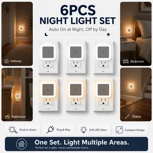 6 Pack Plug in Night Lights, Dusk to Dawn LED Night Light with Auto Sensor, Soft Warm Glow, Compact Wall Plug Light for Bedroom, Bathroom, Hallway, Stairs, Kids Room & Home Night Use