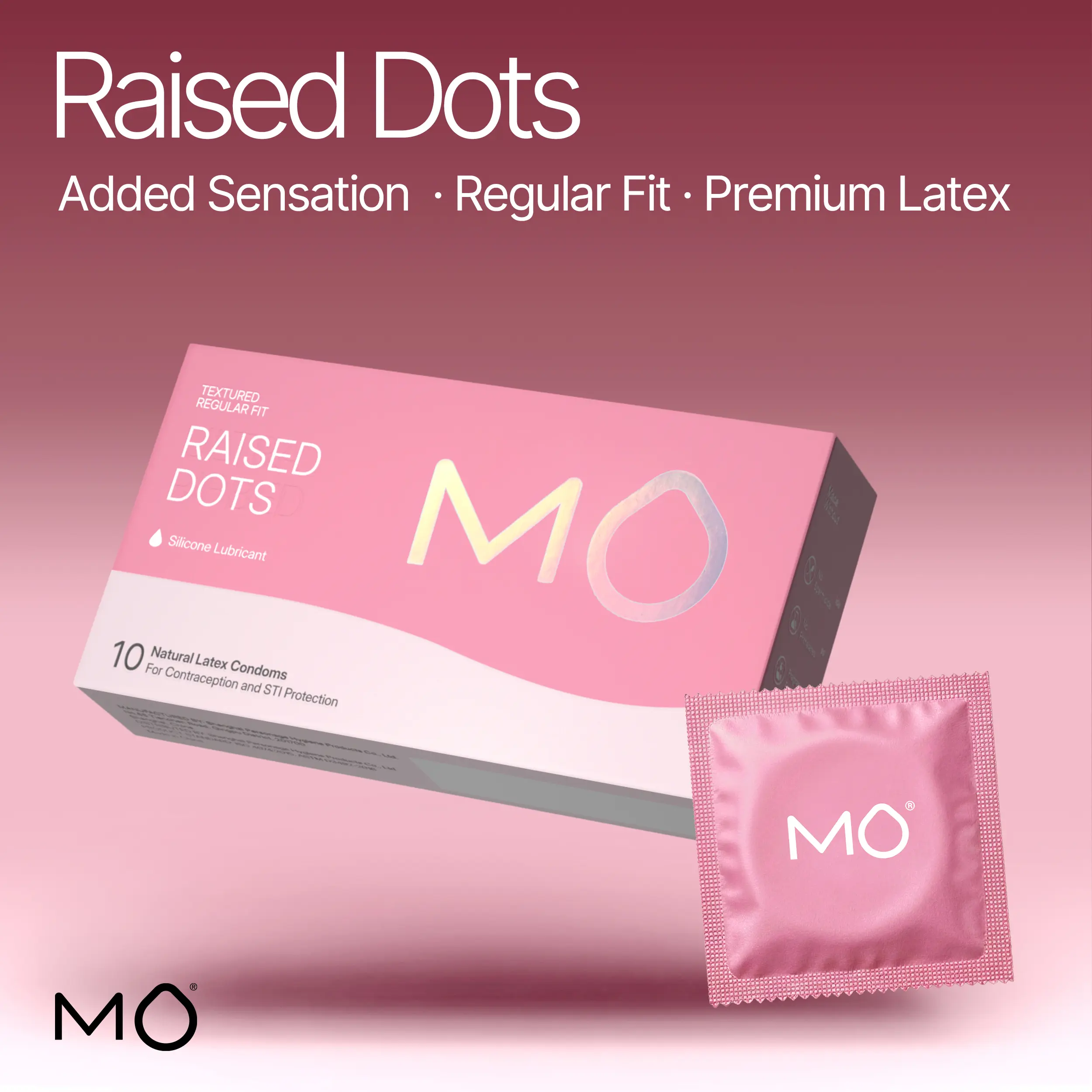 MO 2080 Patterned Polka Dot Textured Thin Natural Latex Condoms - Universal, Skin-Friendly, Silicone-Free Clean Formula for Sensitive Skin, Enhanced Sensation, 10 Count