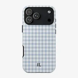 Boho Gingham Personalized Monogram Smartphone Case - Customized Minimal Silicone Hybrid Shell, Shockproof Casing for iPhone Devices, Aesthetic Handheld Accessory with Initials for Her