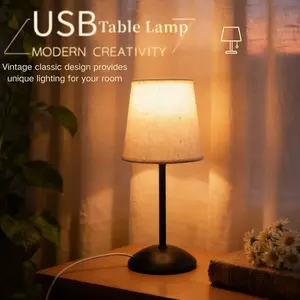 Modern Simple Fabric Table Lamp, USB Plug-In Switch Button, Warm Light, 9-Level Brightness Adjustment, Home Bedroom Reading Lighting, Adjustable Lighting