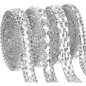 4 Rolls Self Adhesive Rhinestone Diamond Roll Bling Ribbon Glitter Resin Diamond Belt for Car Home Clothing DIY Craft Wedding Christmas Halloween Decors