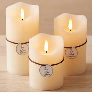 LED Flameless Candles Set of 3 Real Wax (Ivory, 3"x 4/5/6) | Smart Touch Control, 6H Timer, 960H+ Battery Operated | Faux Candles for Bedroom Decor, Wedding Centerpiece, Romantic Valentine's & Party