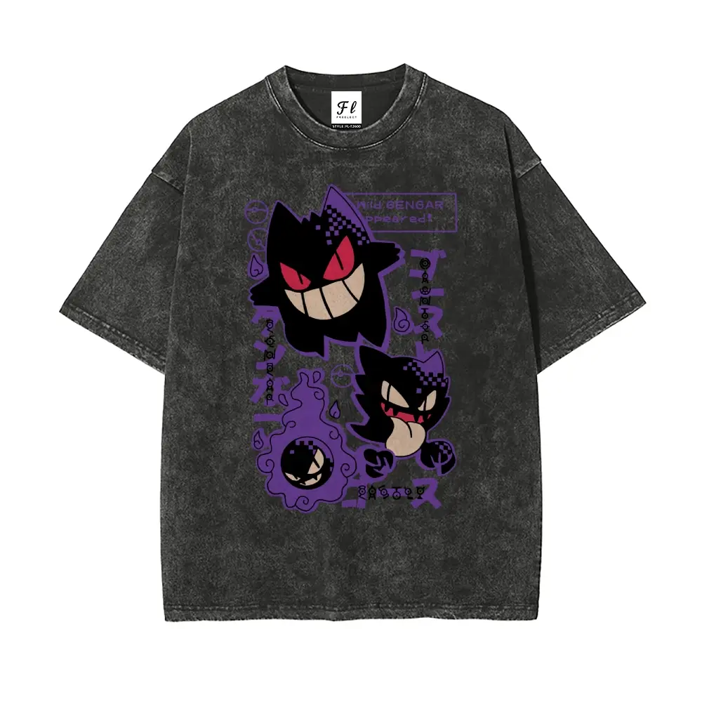 Men's Vintage Pocket Monsters Oversized Funny Graphic Tee - Washed Cotton, Short-Sleeve, Whimsical Streetwear Shirt, Summer Casual Top, Gift for Boyfriends