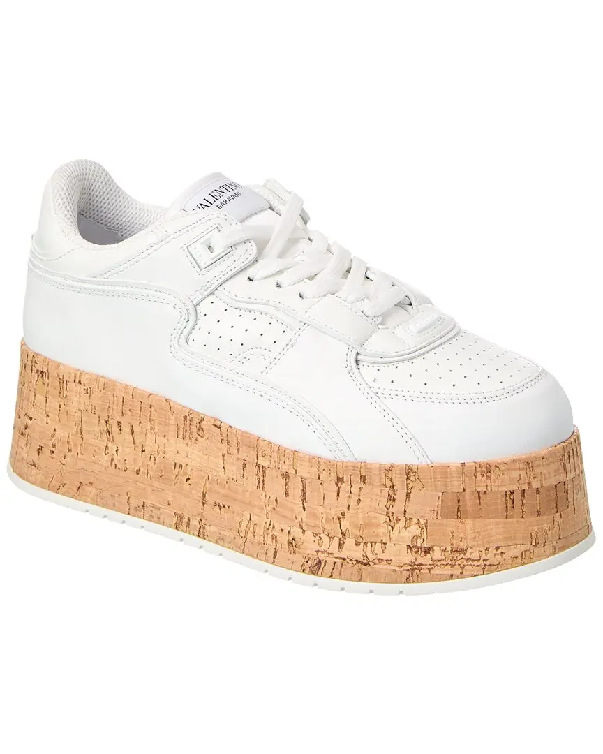 Valentino Freedots XL Leather & Cork Platform Sneaker