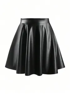 Plus Size Women's Pleated A-Line Fitted Mini Skirt, Fashionable Skirt, Cool Fashion Chic Style Leather Short Dress, Party Cocktail Dress, Perfect for Streetwear & Parties, Nightclub