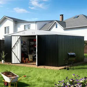 MNLR 14x12 FT Metal Outdoor Storage Shed, Heavy Duty Garden Tool House with Lockable Doors, Stable Frame Structure, Weather Resistant Storage for Backyard Patio Lawn